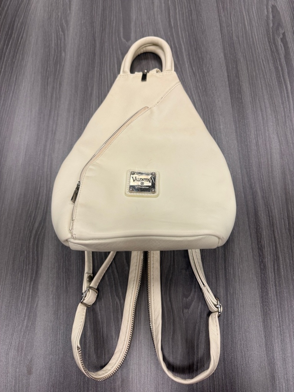Valentina Italia Leather Convertible Backpack Sling Bag Purse Color: Ivory